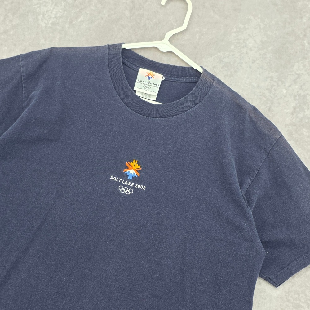 Vintage Salt Lake 2002 Winter Olympics Navy Blue Embroidered T-Shirt Large